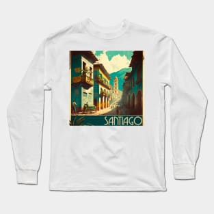 Santiago Chile Vintage Travel Art Poster Long Sleeve T-Shirt